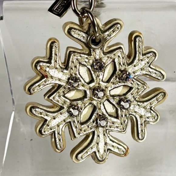 Coach 🎁Vintage Snowflake Crystal & Leather Keychain Bag Charm ❄️❄️ - Picture 4 of 6